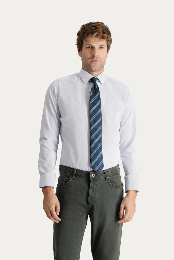 Erkek Giyim - Uzun Kol Slim Fit Dar Kesim Non Iron Pamuklu Gömlek