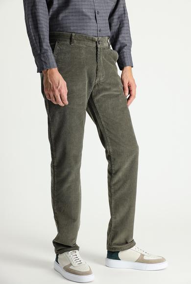 Erkek Giyim - AÇIK HAKİ 58 Beden Slim Fit Likralı Kadife Pantolon