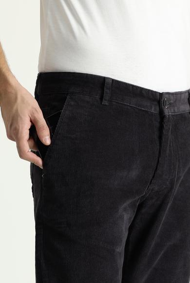 Erkek Giyim - KOYU ANTRASİT 56 Beden Slim Fit Likralı Kadife Pantolon