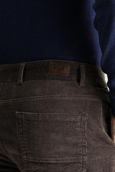 Erkek Giyim - KOYU VİZON 46 Beden Slim Fit Likralı Kadife Pantolon