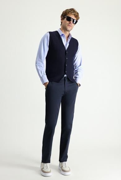 Erkek Giyim - KOYU LACİVERT 50 Beden Slim Fit Likralı Saten Kanvas / Chino Pantolon