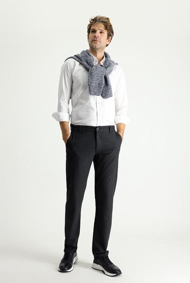 Erkek Giyim - KOYU FÜME 52 Beden Regular Fit Desenli Likralı Kanvas / Chino Pantolon