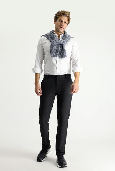Erkek Giyim - KOYU FÜME 52 Beden Regular Fit Desenli Likralı Kanvas / Chino Pantolon