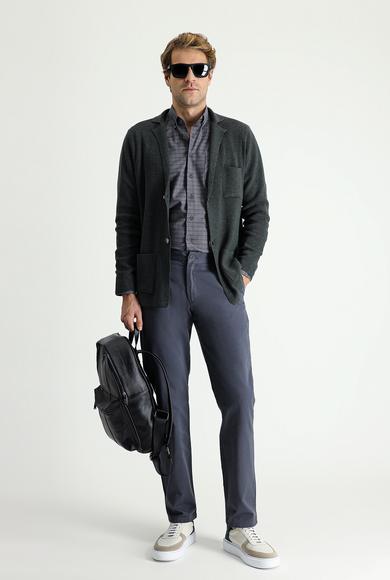 Erkek Giyim - KOYU FÜME 52 Beden Regular Fit Pamuk Kanvas / Chino Pantolon