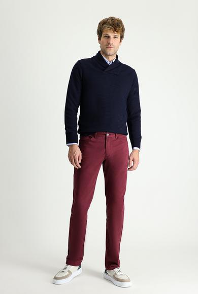 Erkek Giyim - AÇIK BORDO 54 Beden Regular Fit Likralı Kanvas / Chino Pantolon