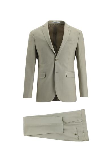 Erkek Giyim - AÇIK BEJ 50 Beden Süper Slim Fit Desenli Klasik Takım Elbise