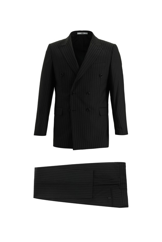 Erkek Giyim - Regular Fit Çizgili Kruvaze Takım Elbise