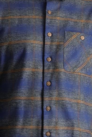 Erkek Giyim - KOYU MAVİ M Beden Uzun Kol Regular Fit Oduncu Ekose Pamuk Gömlek