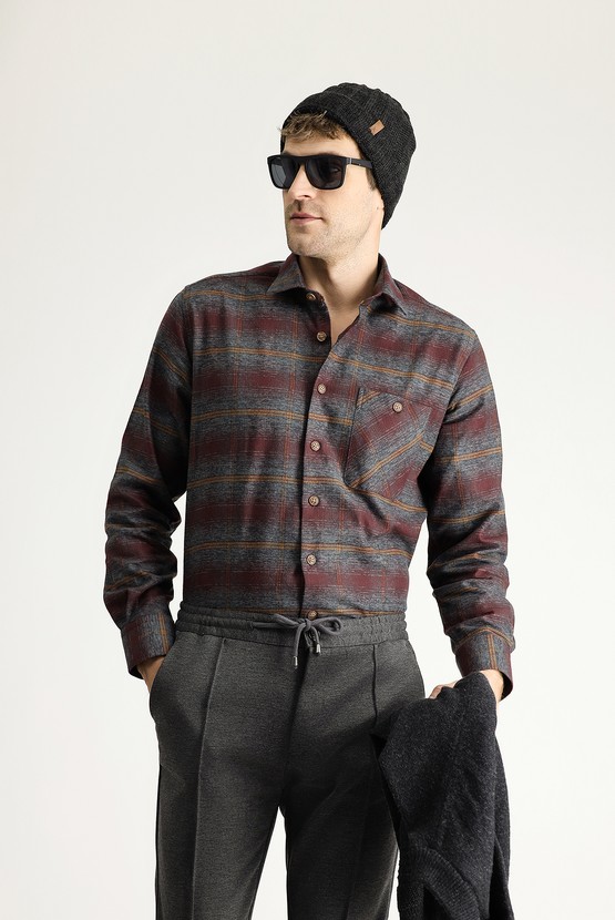Erkek Giyim - Uzun Kol Regular Fit Oduncu Ekose Pamuk Gömlek