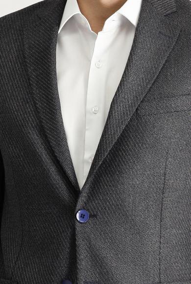 Erkek Giyim - KOYU ANTRASİT 58 Beden Slim Fit Desenli Ceket
