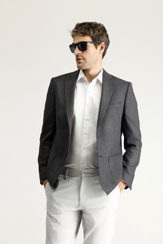 Erkek Giyim - Slim Fit Dar Kesim Desenli Ceket