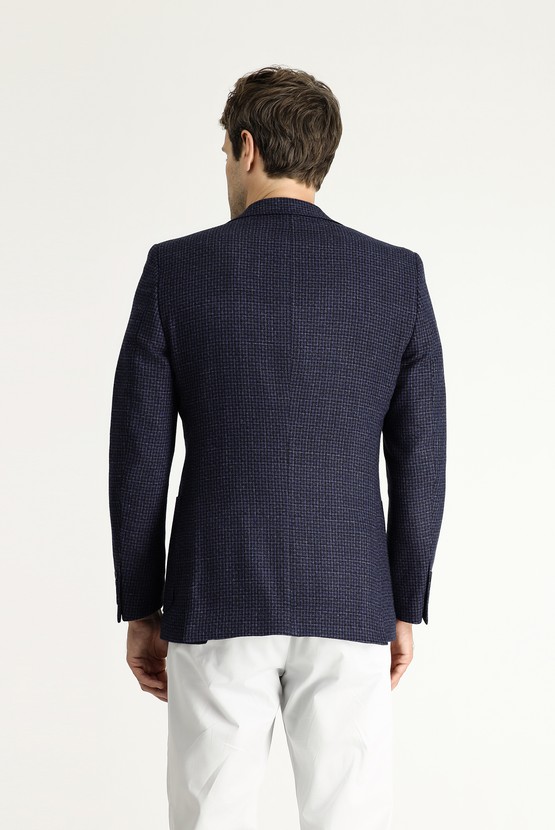 Erkek Giyim - Regular Fit Yünlü Kareli Ceket