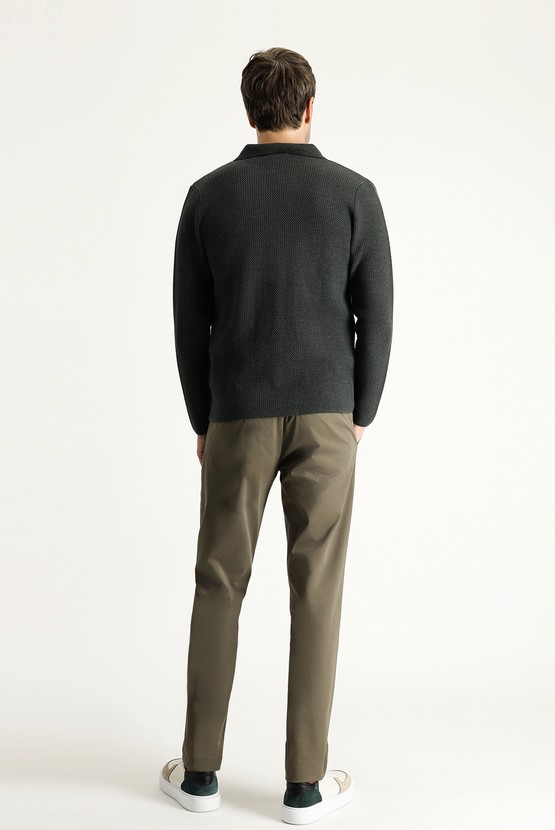 Erkek Giyim - Relax Fit Rahat Kesim Likralı Saten Kanvas / Chino Pantolon