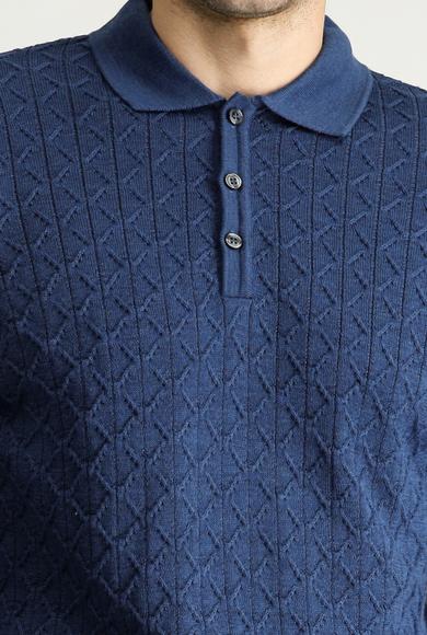 Erkek Giyim - İNDİGO XL Beden Polo Yaka Slim Fit Desenli Yünlü Triko Kazak