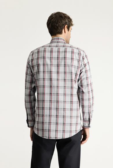 Erkek Giyim - AÇIK KIRMIZI XL Beden Uzun Kol Regular Fit Ekose Pamuklu Gömlek