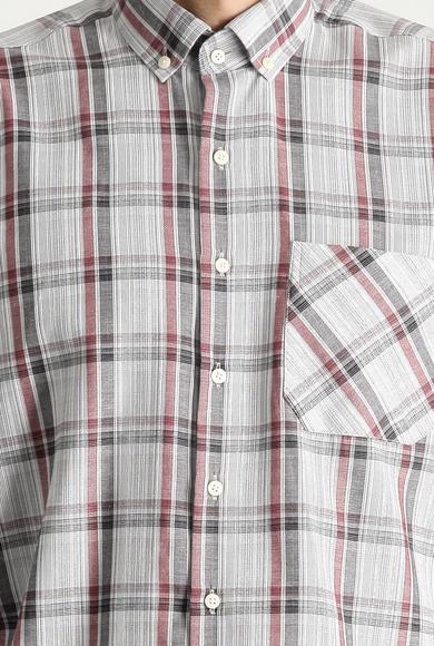 Erkek Giyim - AÇIK KIRMIZI 4X Beden Uzun Kol Regular Fit Ekose Pamuklu Gömlek