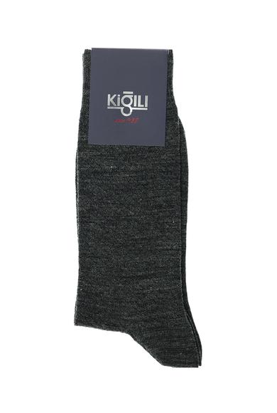 Erkek Giyim - ORTA FÜME MELANJ 42-45 Beden Tekli Desenli Yünlü Çorap