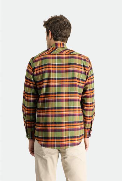 Erkek Giyim - YAĞ YEŞİLİ LOT 1 M Beden Uzun Kol Regular Fit Ekose Oduncu Pamuklu Gömlek