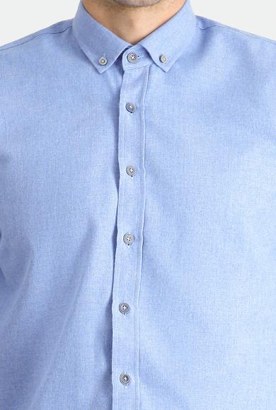 Erkek Giyim - HAVACI MAVİ XXL Beden Uzun Kol Slim Fit Dar Kesim Oduncu Pamuklu Gömlek