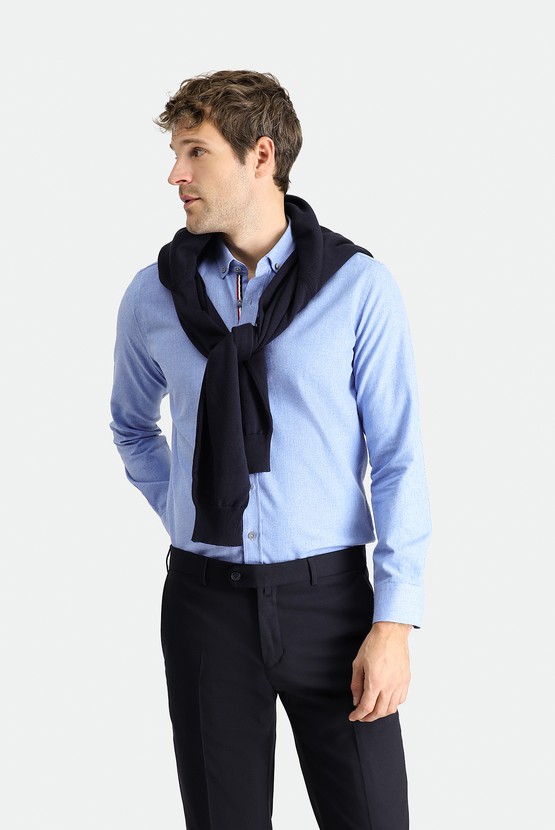 Erkek Giyim - Uzun Kol Slim Fit Dar Kesim Oduncu Pamuklu Gömlek