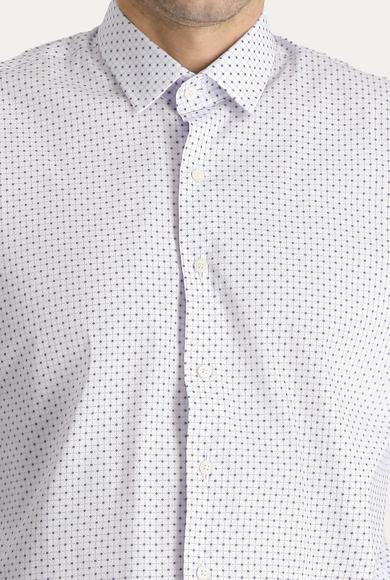 Erkek Giyim - AÇIK MAVİ L Beden Uzun Kol Slim Fit Dar Kesim Baskılı Pamuklu Gömlek