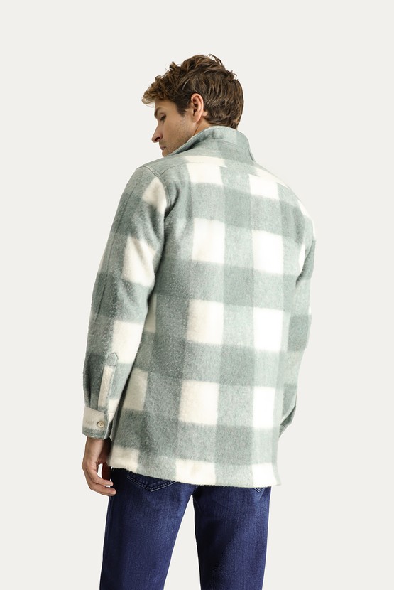 Erkek Giyim - Uzun Kol Oversize Ekose Shacket Gömlek / Mont
