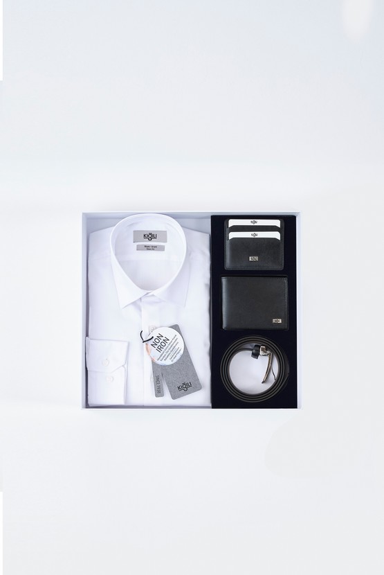 Erkek Giyim - 4'lü Kemer & Cüzdan & Kartlık & Gömlek Seti