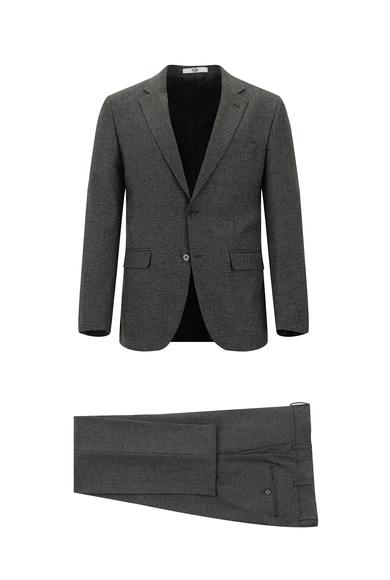 Erkek Giyim - KOYU FÜME 48 Beden Slim Fit Dar Kesim Klasik Desenli Takım Elbise
