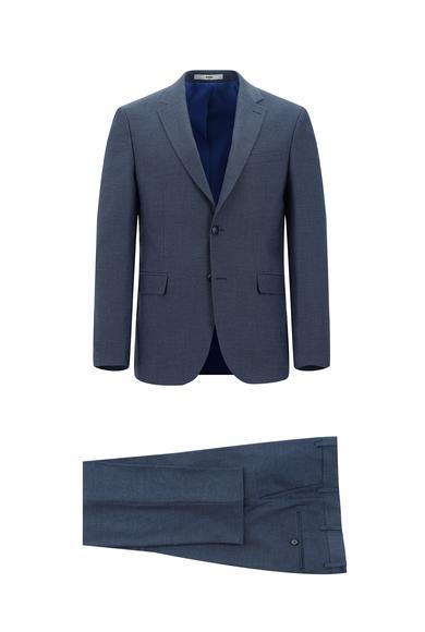 Erkek Giyim - KOYU MAVİ 46 Beden Slim Fit Klasik Desenli Takım Elbise