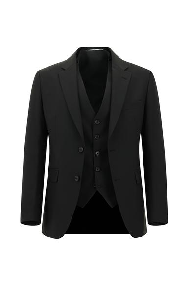 Erkek Giyim - SİYAH 52 Beden Slim Fit Klasik Yelekli Takım Elbise