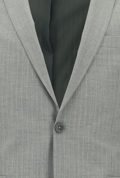 Erkek Giyim - ORTA GRİ 54 Beden Süper Slim Fit Klasik Çizgili Takım Elbise