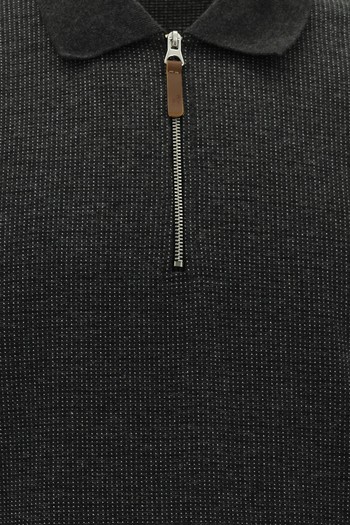 Polo Yaka Regular Fit Fermuarlı Desenli Sweatshirt
