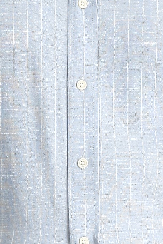Erkek Giyim - Kısa Kol Regular Fit Çizgili Pamuk Gömlek