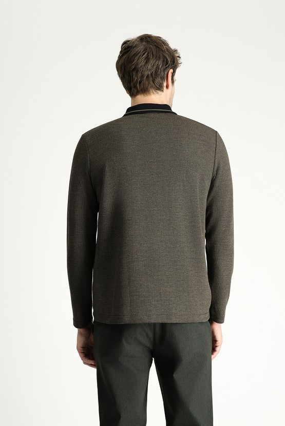 Erkek Giyim - Polo Yaka Regular Fit Desenli Nakışlı Sweatshirt