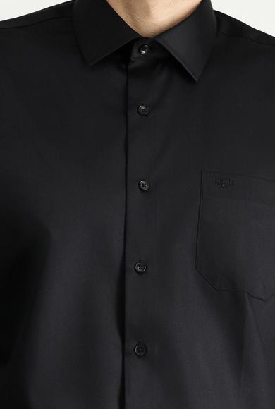 Erkek Giyim - SİYAH M Beden Uzun Kol Non Iron Saten Klasik Pamuklu Gömlek