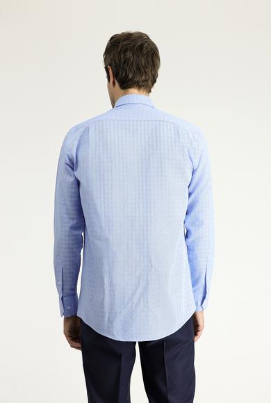 Erkek Giyim - AÇIK MAVİ 3X Beden Uzun Kol Regular Fit Ekose Pamuk Gömlek