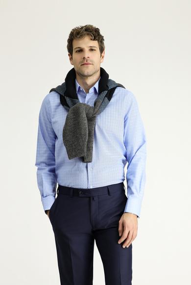 Erkek Giyim - AÇIK MAVİ 3X Beden Uzun Kol Regular Fit Ekose Pamuk Gömlek
