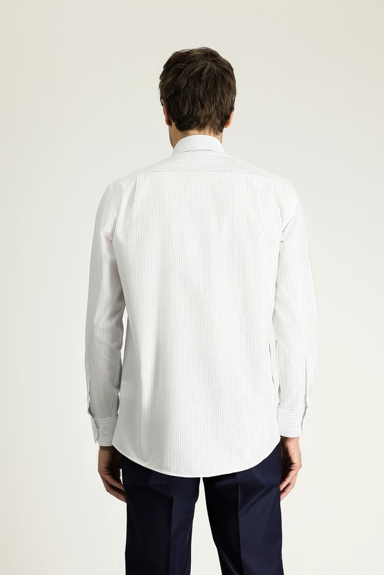 Erkek Giyim - Uzun Kol Klasik Çizgili Pamuk Gömlek
