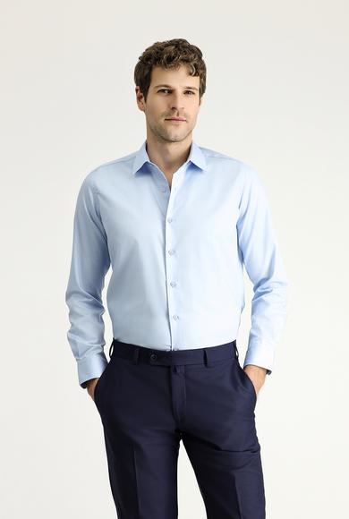 Erkek Giyim - UÇUK MAVİ M Beden Uzun Kol Slim Fit Dar Kesim Klasik Non Iron Saten Pamuklu Gömlek