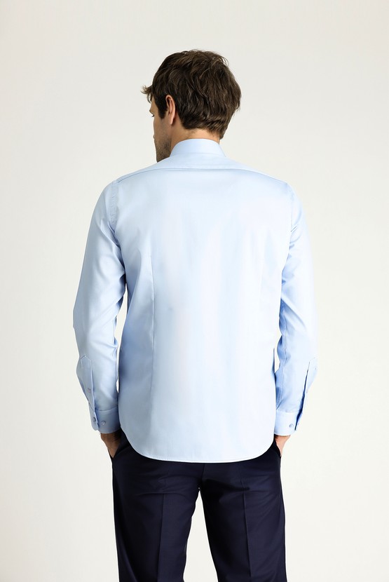 Erkek Giyim - Uzun Kol Slim Fit Dar Kesim Klasik Non Iron Saten Pamuklu Gömlek
