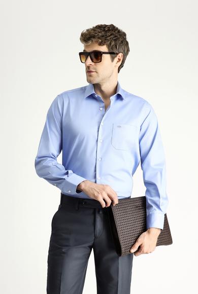 Erkek Giyim - AÇIK MAVİ S Beden Uzun Kol Klasik Non Iron Saten Pamuklu Gömlek