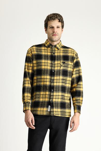Erkek Giyim - HARDAL 4X Beden Uzun Kol Oversize Oduncu Ekose Pamuklu Gömlek