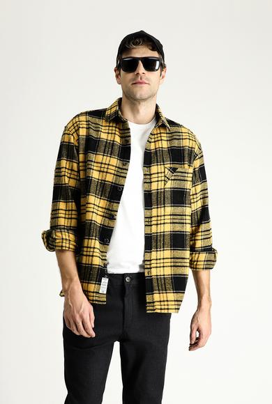Erkek Giyim - HARDAL 4X Beden Uzun Kol Oversize Oduncu Ekose Pamuklu Gömlek