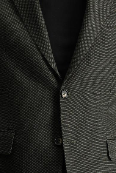 Erkek Giyim - KOYU HAKİ 58 Beden Yünlü Desenli Klasik Ceket