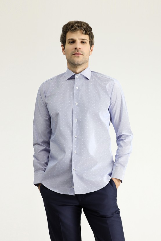Erkek Giyim - Uzun Kol Slim Fit Dar Kesim Non Iron Klasik Desenli Pamuklu Gömlek