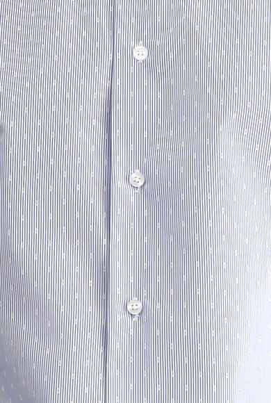 Erkek Giyim - KOYU MAVİ XL Beden Uzun Kol Slim Fit Dar Kesim Non Iron Klasik Desenli Pamuklu Gömlek