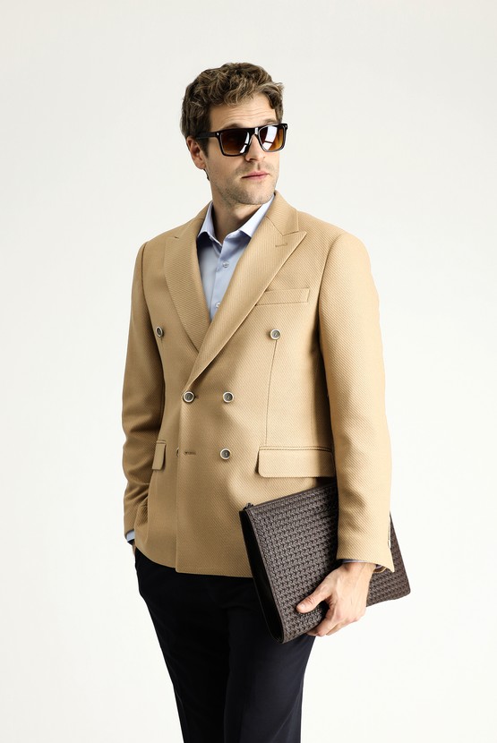 Erkek Giyim - Regular Fit Kruvaze Desenli Ceket