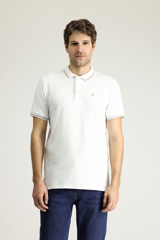 Erkek Giyim - Polo Yaka Slim Fit Dar Kesim Nakışlı Süprem Pamuklu Tişört