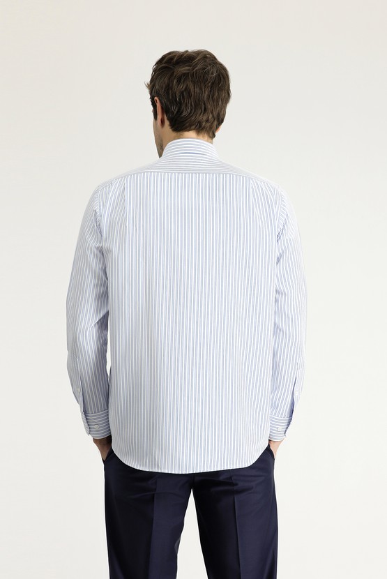 Erkek Giyim - Uzun Kol Regular Fit Çizgili Pamuklu Gömlek
