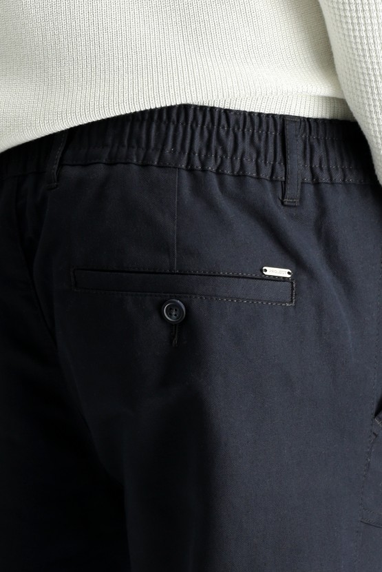 Erkek Giyim - Slim Fit Dar Kesim Beli Lastikli Keten Kanvas / Chino Pantolon